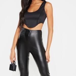 PRETTYLITTLETHING Curved Hem Corset Bustier Crop Top Night Out Sexy Black 12